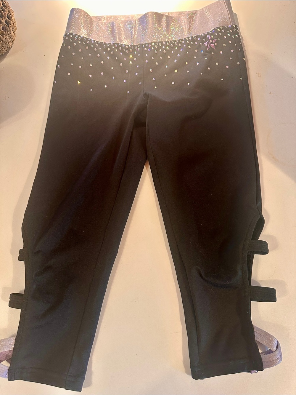 REBEL Girls' Black Capri Leggings with Iridescent Waistband